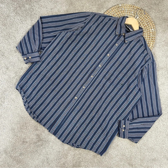 Carhartt Men’s Vintage Rugged Outdoor Wear Button Down Shirt Striped in Blue XL - Picture 1 of 15